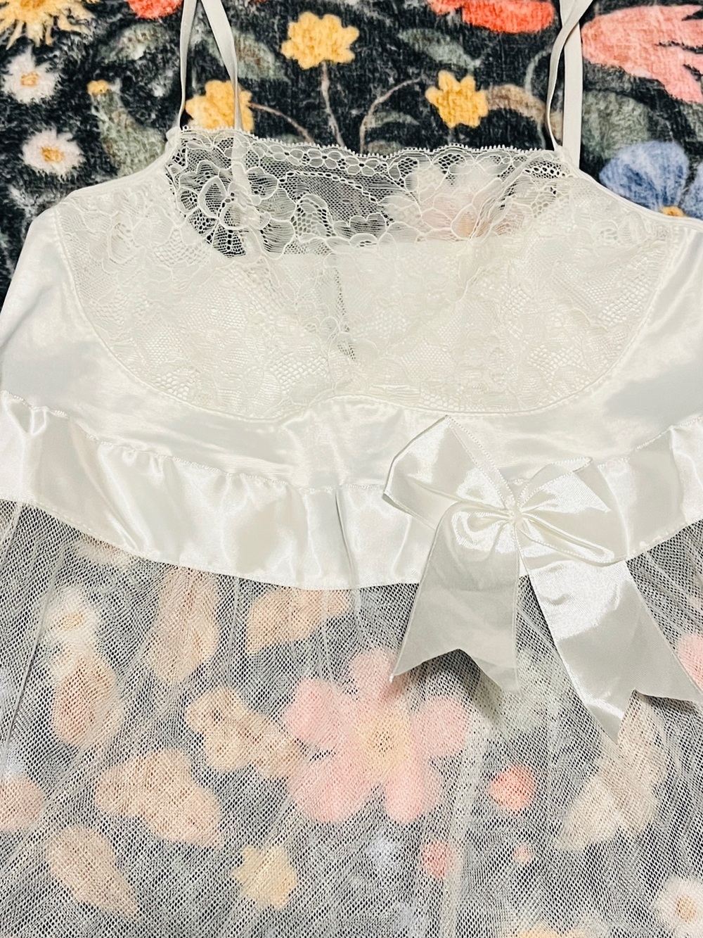 Elegant White Lace & Satin Babydoll Lingerie Size S